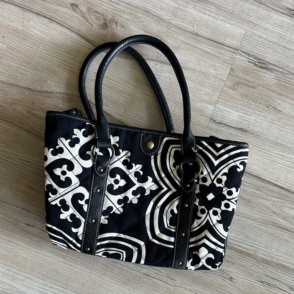 J. Crew Black and Cream Patterned Tote